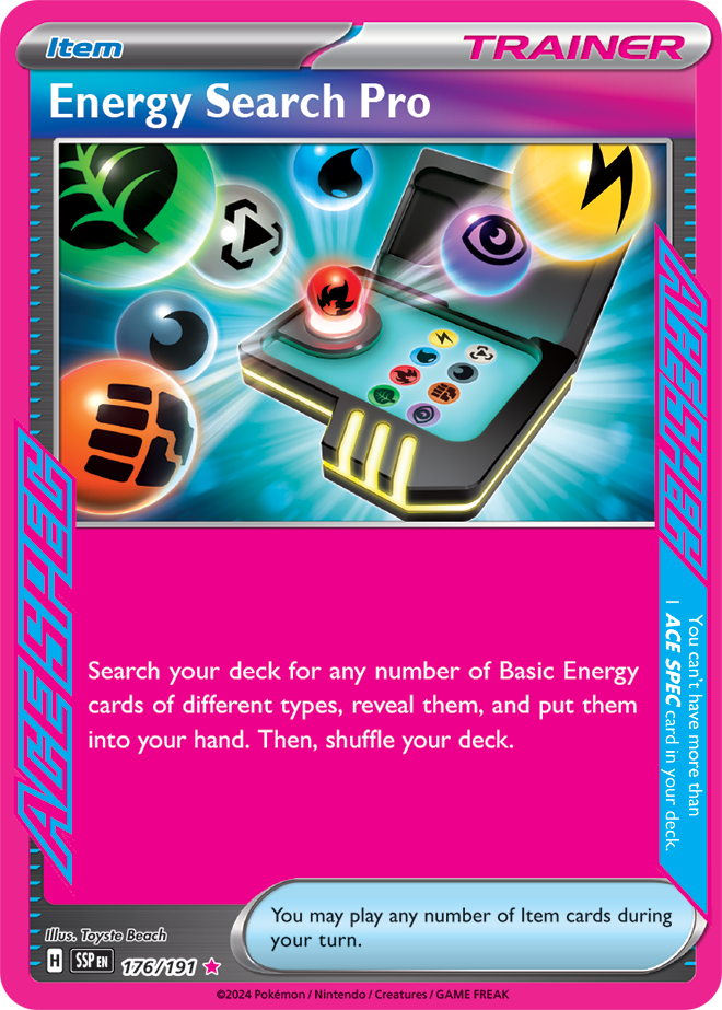 Pokémon TCG SV8: Surging Sparks 176/191 Energy Search Pro Ace Spec Ungraded