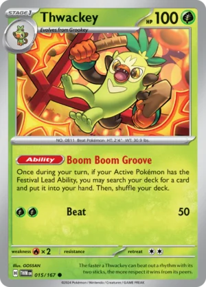 Pokémon TCG SV6: Twilight Masquerade 015/167 Thwackey Common Ungraded