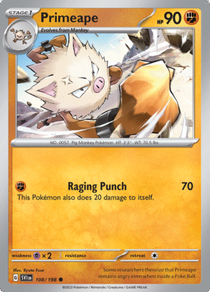 Pokémon TCG SV1: Scarlet & Violet Base 108/198 Primeape Common Ungraded