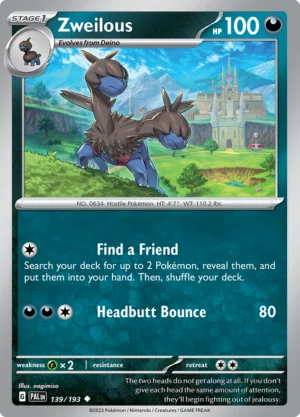 Pokémon TCG SV2: Paldea Evolved 139/193 Zweilous Uncommon Ungraded