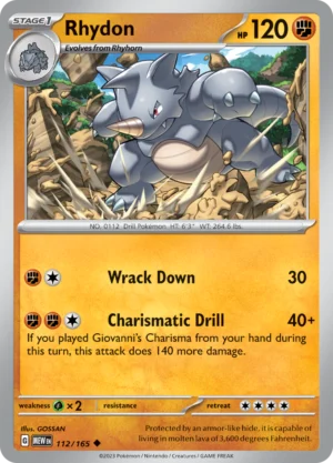 Pokémon TCG SV: Scarlet & Violet 151 112/165 Rhydon Uncommon Ungraded