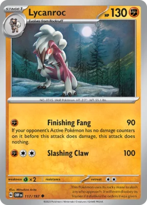 Pokémon TCG SV3: Obsidian Flames 117/197 Lycanroc Uncommon Ungraded