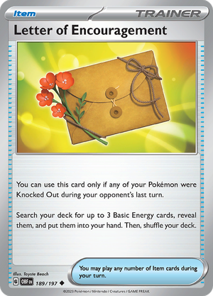 Pokémon TCG SV3: Obsidian Flames 189/197 Letter of Encouragement Uncommon Ungraded