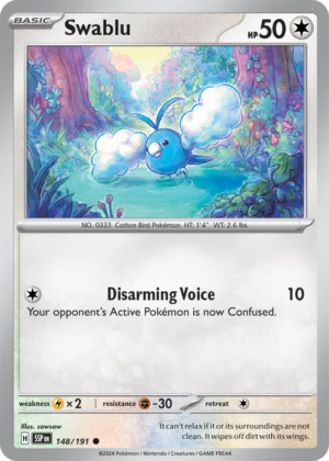 Pokémon TCG SV8: Surging Sparks 148/191 Swablu Common Ungraded