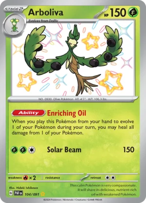 Pokémon TCG SV: Paldean Fates 104/091 Arboliva Shiny Rare Ungraded