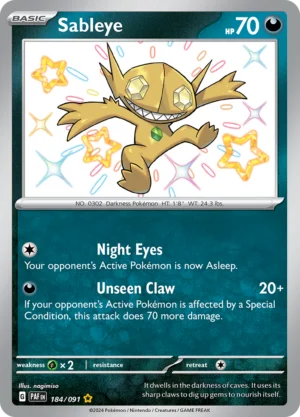 Pokémon TCG SV: Paldean Fates 184/091 Sableye Shiny Rare Ungraded