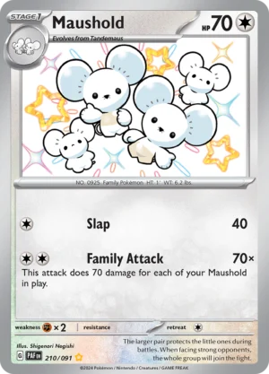 Pokémon TCG SV: Paldean Fates 210/091 Maushold Shiny Rare Ungraded